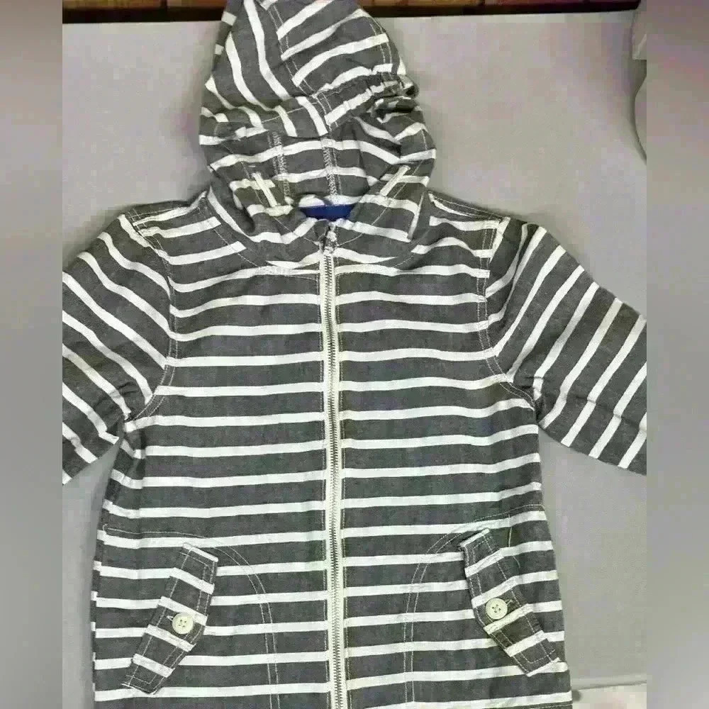 OshKosh B'gosh Lightweight FullZip Hooded Jacket blue & white striped  Boys Sz 7